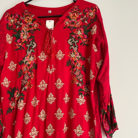 Size Large Red Cotton Kurta - Picture 1 of 2